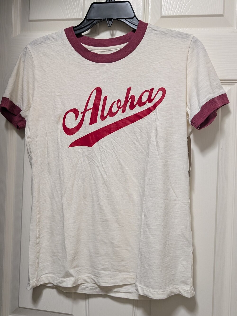 NWT J.Crew Aloha Ringer Tee Tshirt Size XS Ivory White Red